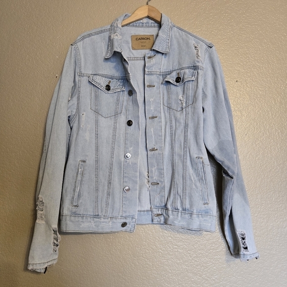 CARBON Light Wash Distressed Denim Jacket "Brooklyn" - Picture 1 of 8